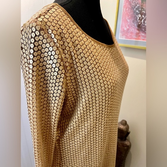 Costa Blanca gold sequin tunic dress / fully lined/  3/4 sleeves 💛💛💛💛In EUC. - Picture 8 of 12